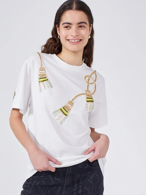 Hayley Menzies Tassel Beaded T-Shirt>Women Shirts & Blouses
