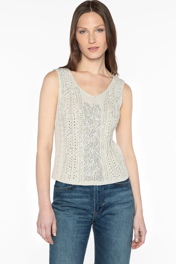 Kinross Cashmere Crystal Cable Tank>Women Knitwear