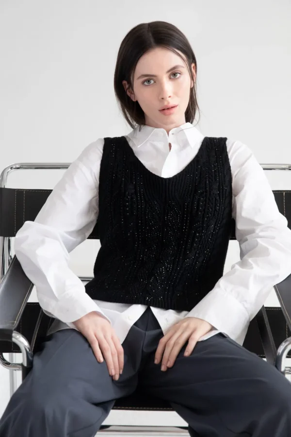 Kinross Cashmere Crystal Cable Tank>Women Knitwear