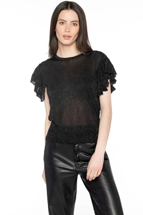 Kinross Cashmere Ruffle Sleeve Crew>Women Shirts & Blouses