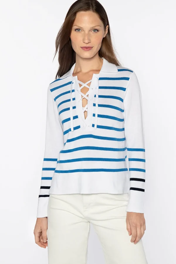 Kinross Cashmere 'Stripe Lace Up' Polo>Women Knitwear