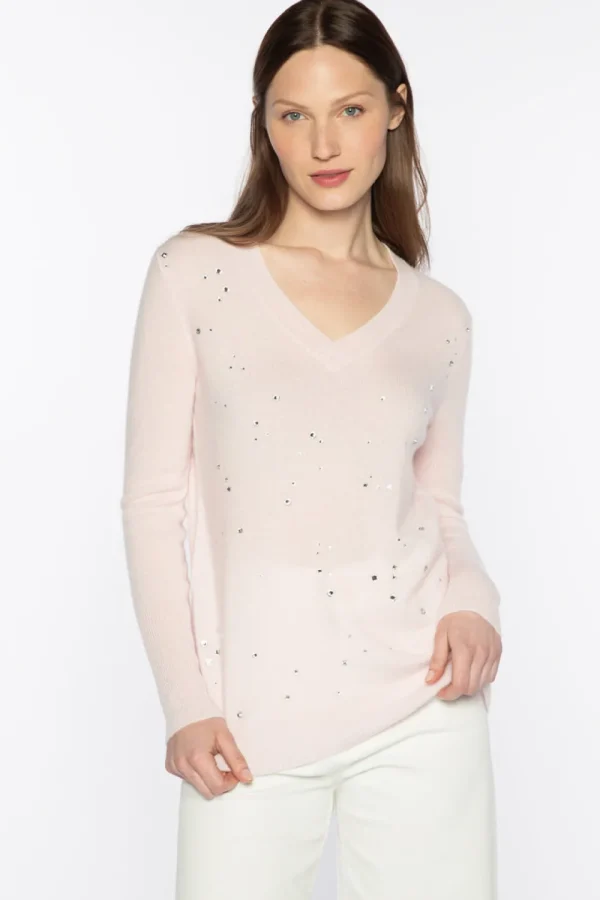 Kinross Cashmere 'V Neck Scatter Crystal' Jumper>Women Knitwear