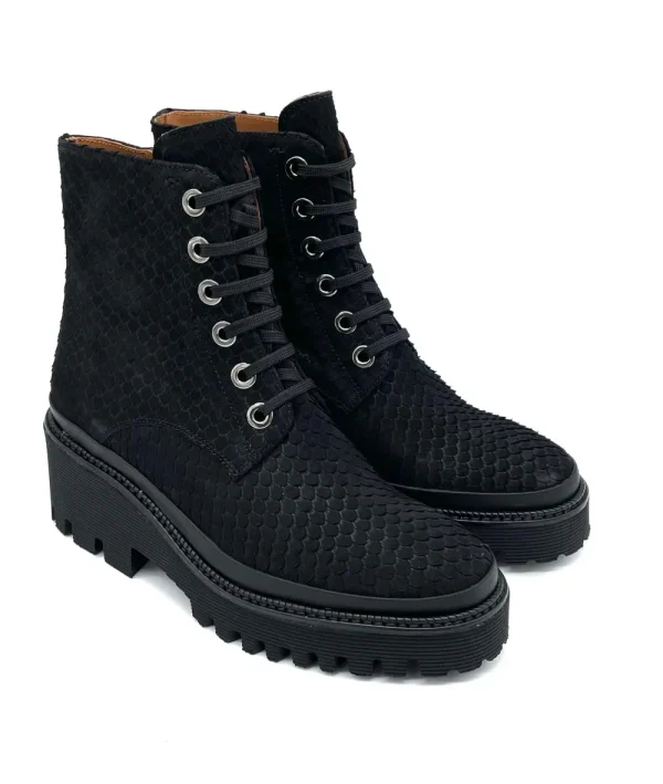 Pons Quintana 'Cindy' Black Snake Nubuck Ankle Boot>Women Boots